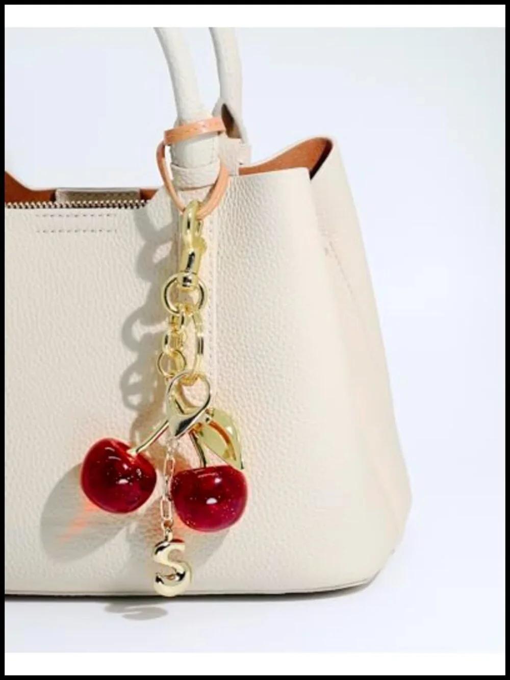 Cherry Bag Charms Gold Initial Keychain for Handbags Purse Tote Cute